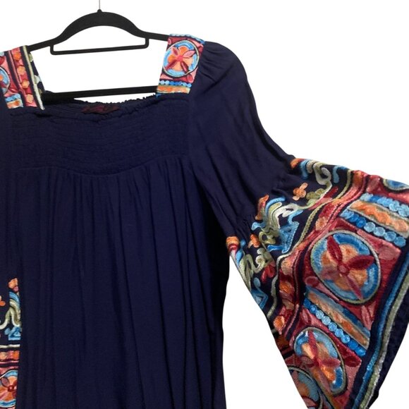 Cowgirl Legend Women’s Tunic Blue Turquoise Beads Embroidered Peasant Blouse. - Picture 5 of 15